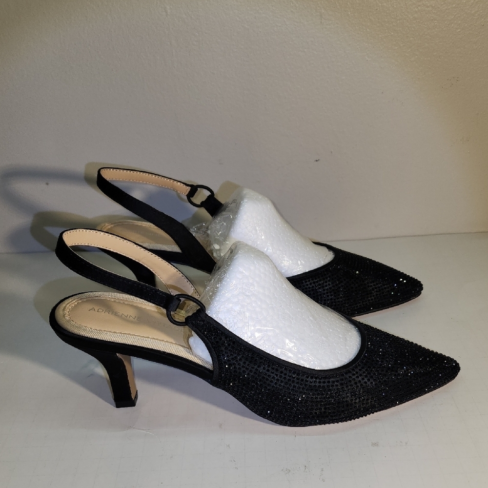 Adrienne Vittadini Black Sparkle Slingback Heels
